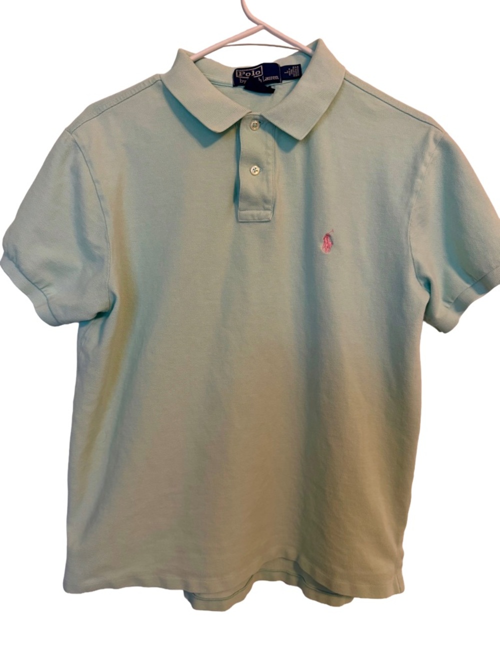 Vintage Ralph Lauren Men’s Seagram Polo Shirt with Pink Pony- size L